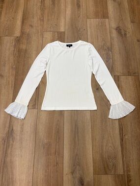 🌟ME+EM🌟 LONG SLEEVE CREW NECK TEE W. PLEATED BELL CUFFS WHITE SZ 6